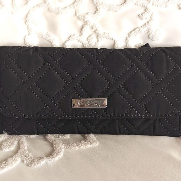 Vera Bradley Trifold Wallet Black Quilted Slim Sleek Clutch Microfiber NWT - Picture 4 of 17
